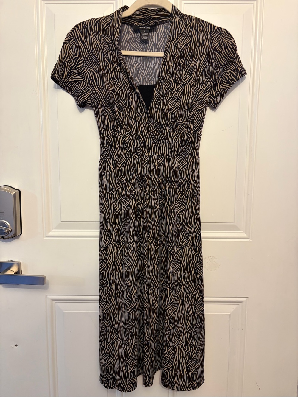 Style & Co. Petite Black and Beige Zebra-Print Midi Dress